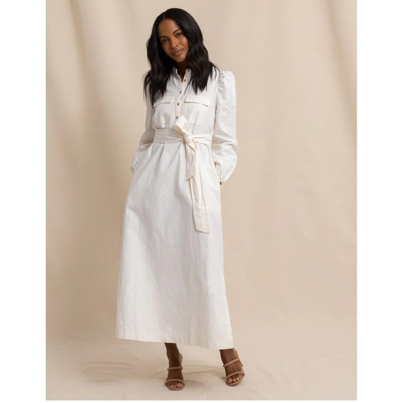 Southern Tide Dresses & Skirts - NEW Southern Tide Women's Kiara Maxi Dress Long Sleeve Belted Sand Sand White L